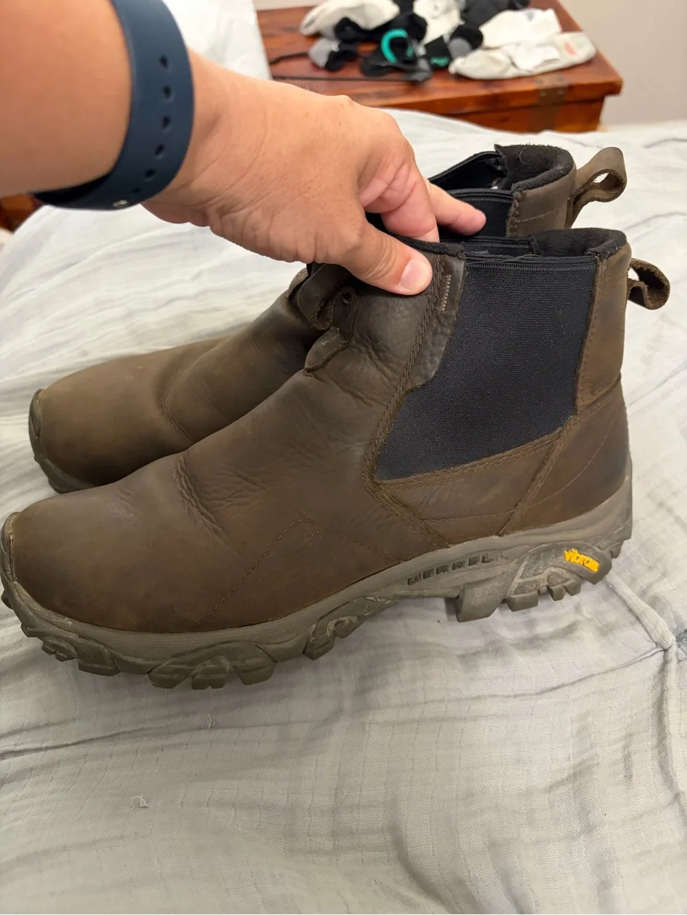 Merrell Men's Brown Moab Adventure Chelsea Waterproof Hiking Boot size 12